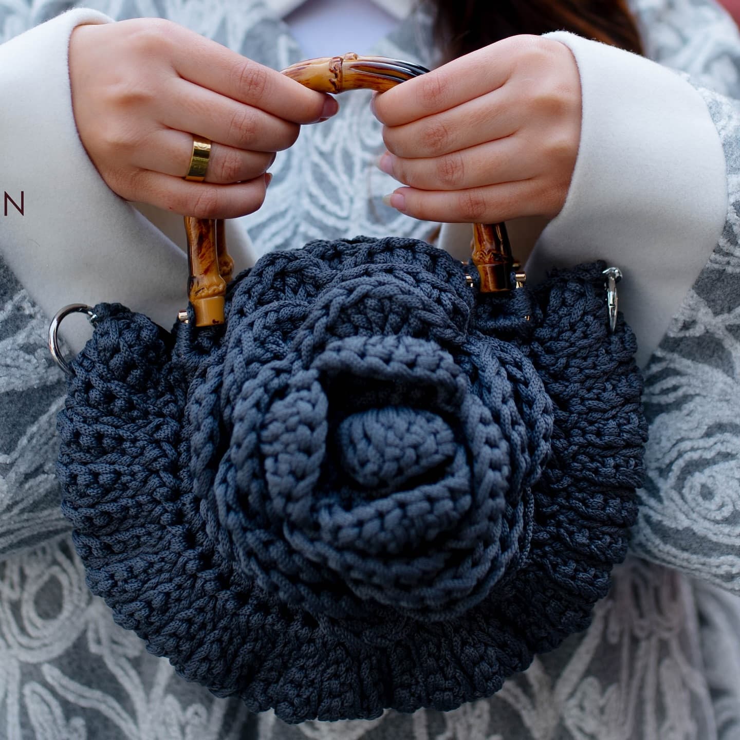 Elegant Bloom Crochet Tote Bag